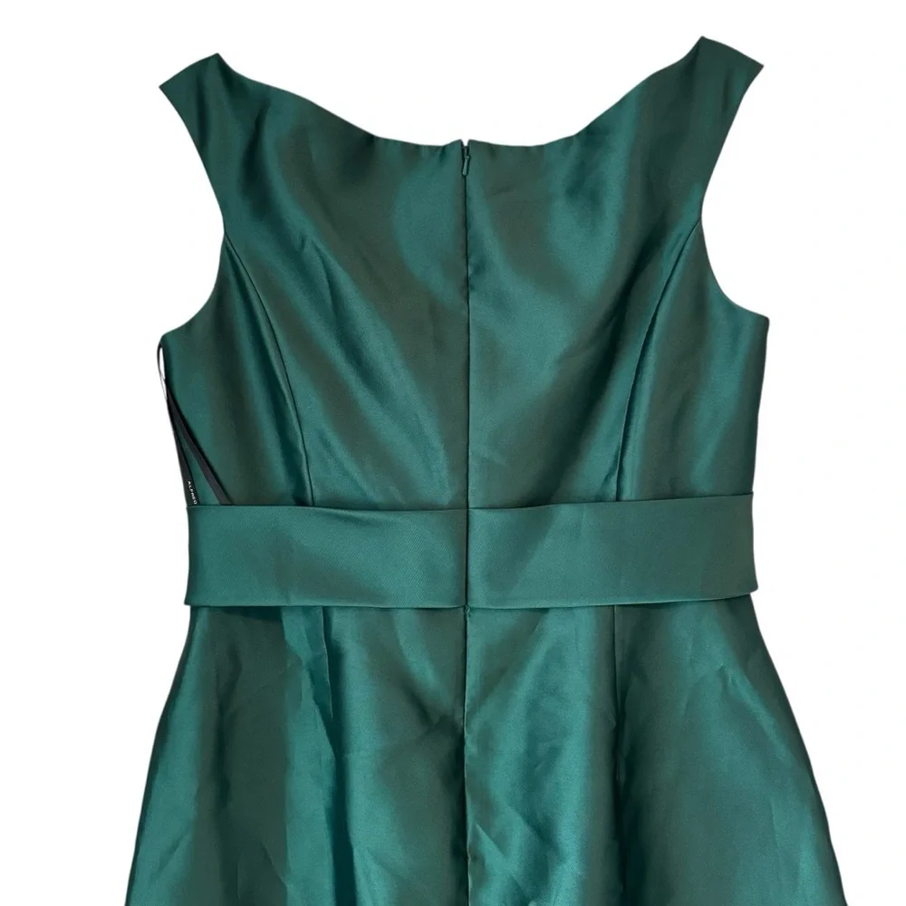 Alfred Sung Off-the-Shoulder Draped Wrap Satin Maxi Dress Hunter Green, size 14 - Picture 10 of 13